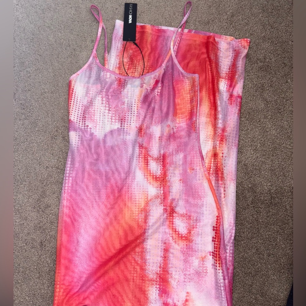 Fashion Nova Pink and Orange Mesh Maxi Dress